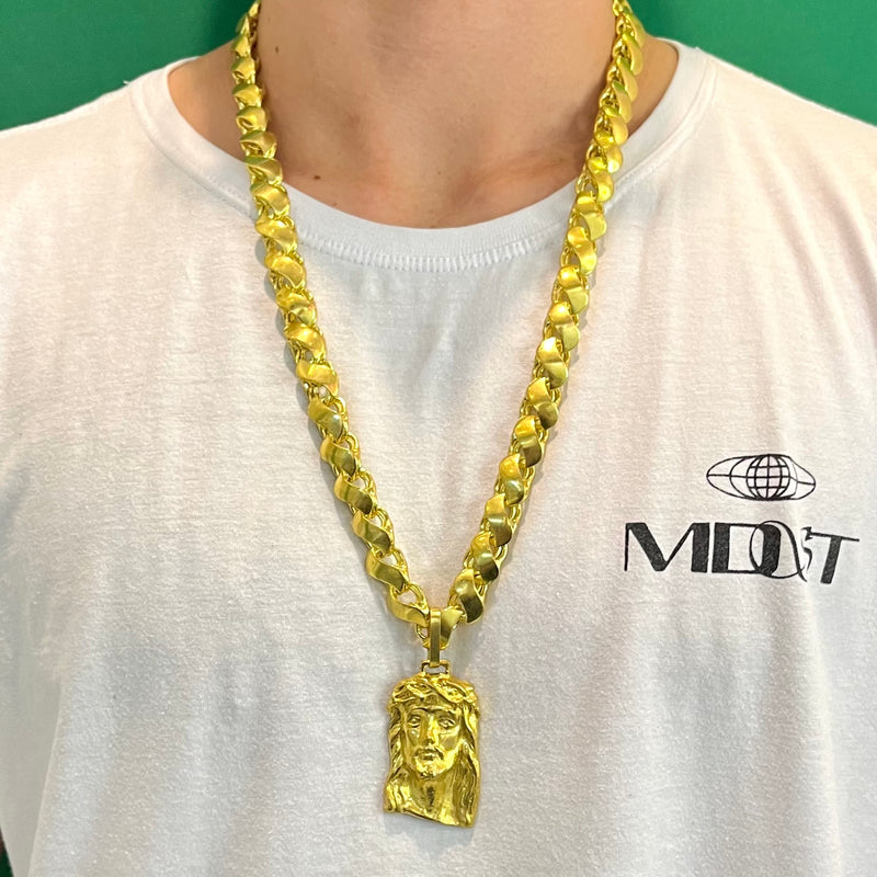 Kit Friso S 12mm 70cm Pingente Jesus Detalhado Moeda Antiga