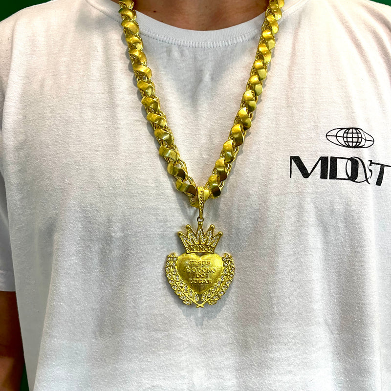 Kit Friso S 12mm 70cm Pingente Coração Grande Moeda Antiga