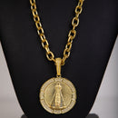 Pingente Santa Redondo Cravejado Moeda Antiga