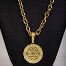 Pingente Estrela de Davi Redonda Cravejada Moeda Antiga